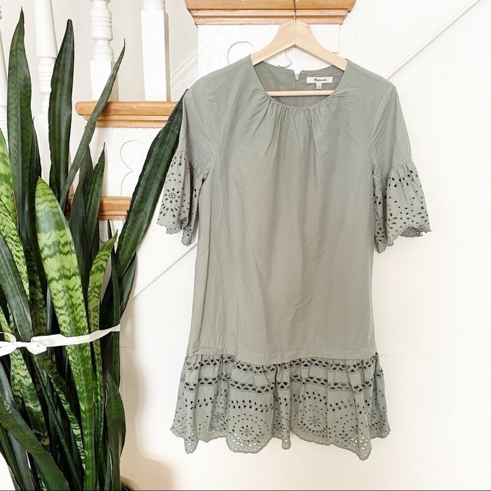 Madewell Eyelet Drop-Waist Dress light green sz S - Picture 3 of 10